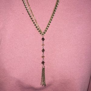 Handmade double chain & glass bead pendant